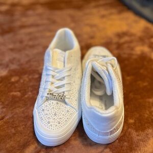 Women's White Sneakers with Rhinestone Detailing